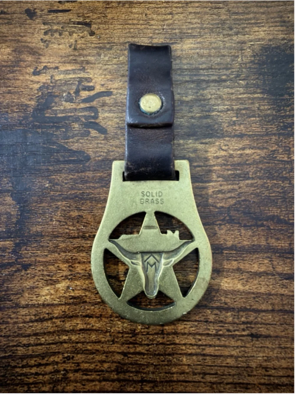 Vintage 80s Marlboro Cigarettes Keychain Brass Texas Longhorn Key Ring